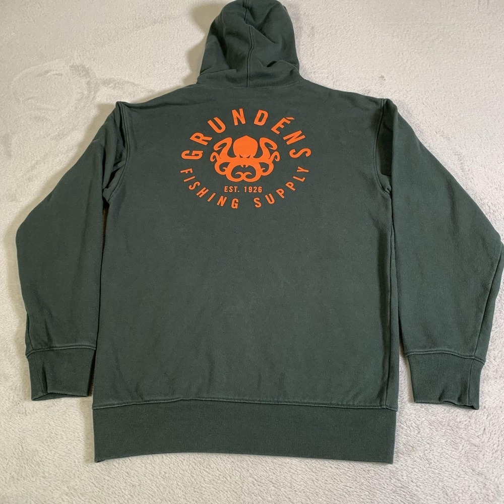 Grundens Hoodie Mens Small Green Pullover Fleece Sweatshirt Fishing Graphic - Picture 14 of 15